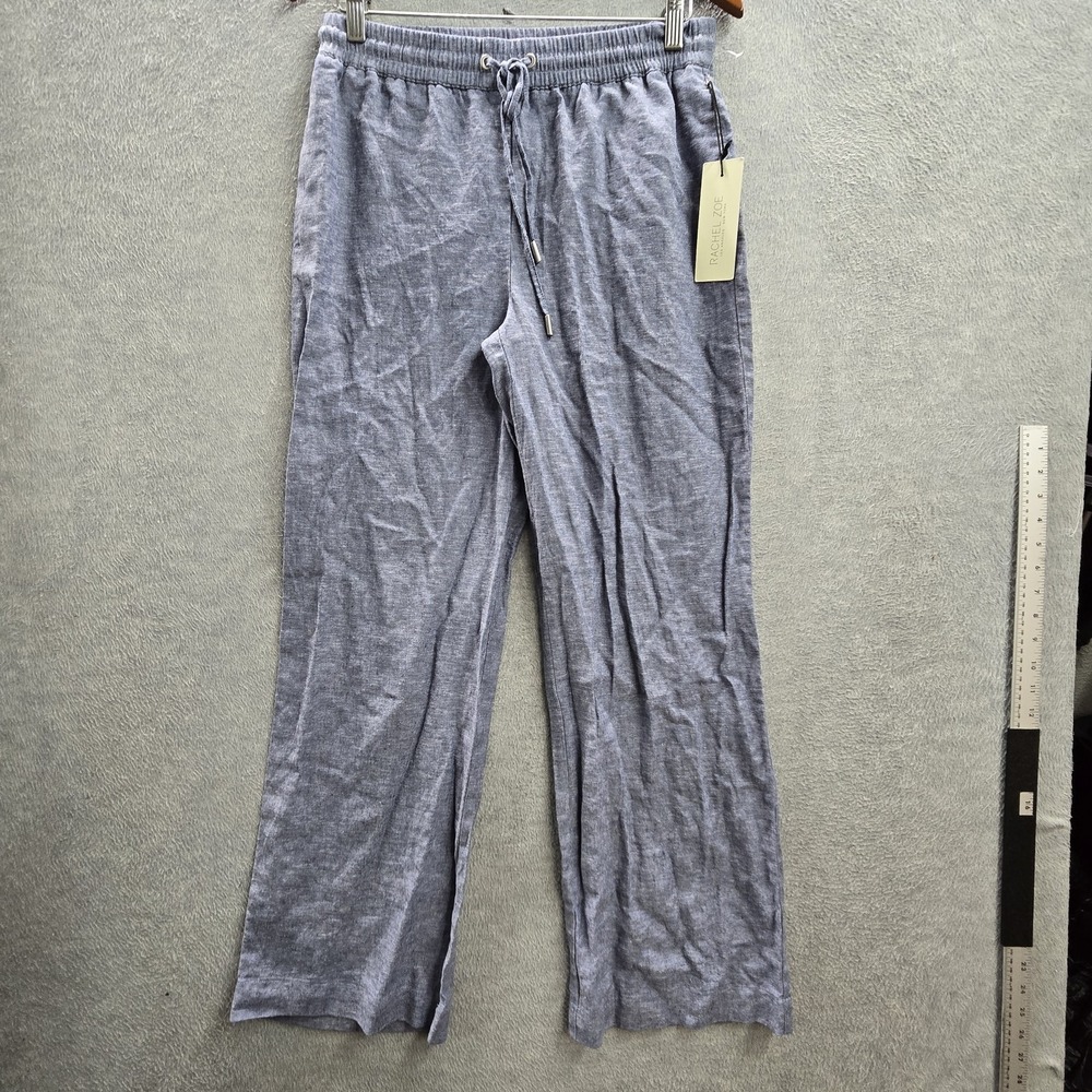 Rachel Zoe Women Pants US M Blue Linen Rayon Relaxed Wide-Leg NWT